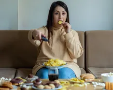 Woman eating potato chip